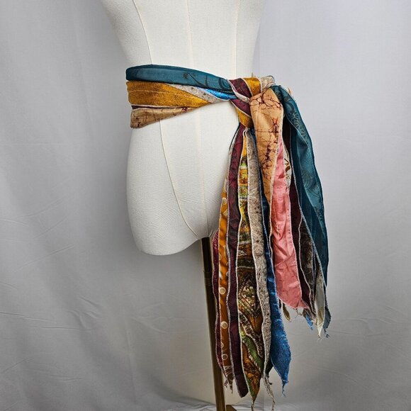 Handmade Patchwork Boho Scarf With Multicolor Strips Of Fabric - Picture 4 of 9